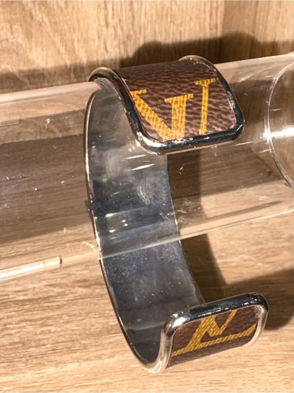 Louis Vuitton Brown and Gold Monogram Open Cuff Bracelet
